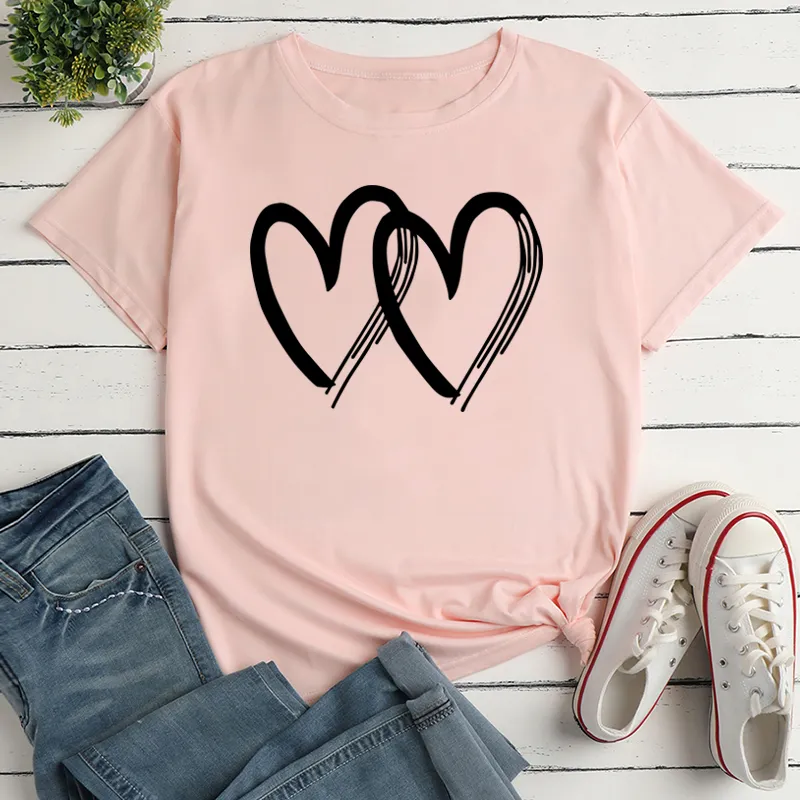 Tee-shirt rose motifs coeurs